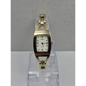 Timex Indiglo Women Gold Tone Rectangle Bracelet Watch New Battery T2J521 Quartz